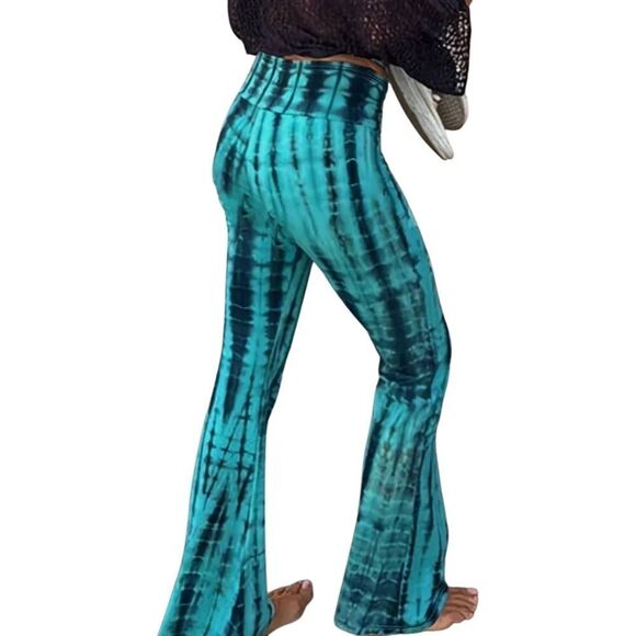 Women's Blue Tie-Dye Patterned Bell Bottom Pants #3 - Picture 2 of 7